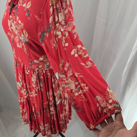 725-11 NWT Torrid Red Coral Floral Crinkle Gauze Knee-length Dress Sz 1 14/16 - Picture 5 of 11